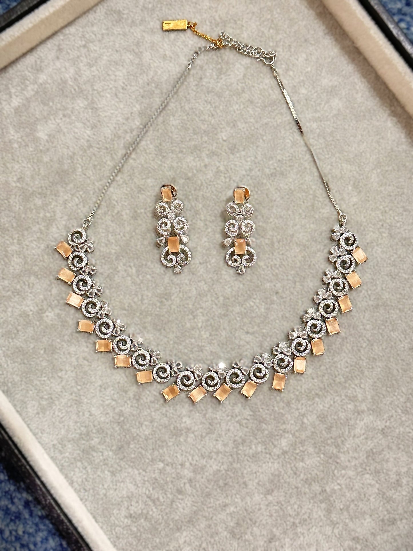 American Diamond Necklace Set- Peach