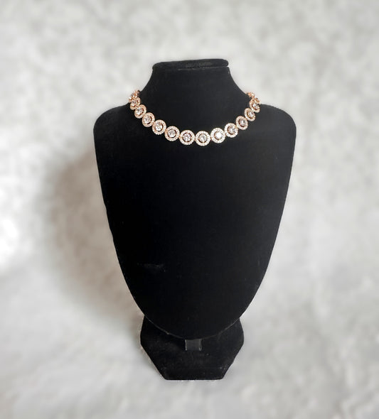 American Diamond Round Necklace Set - RoseGold