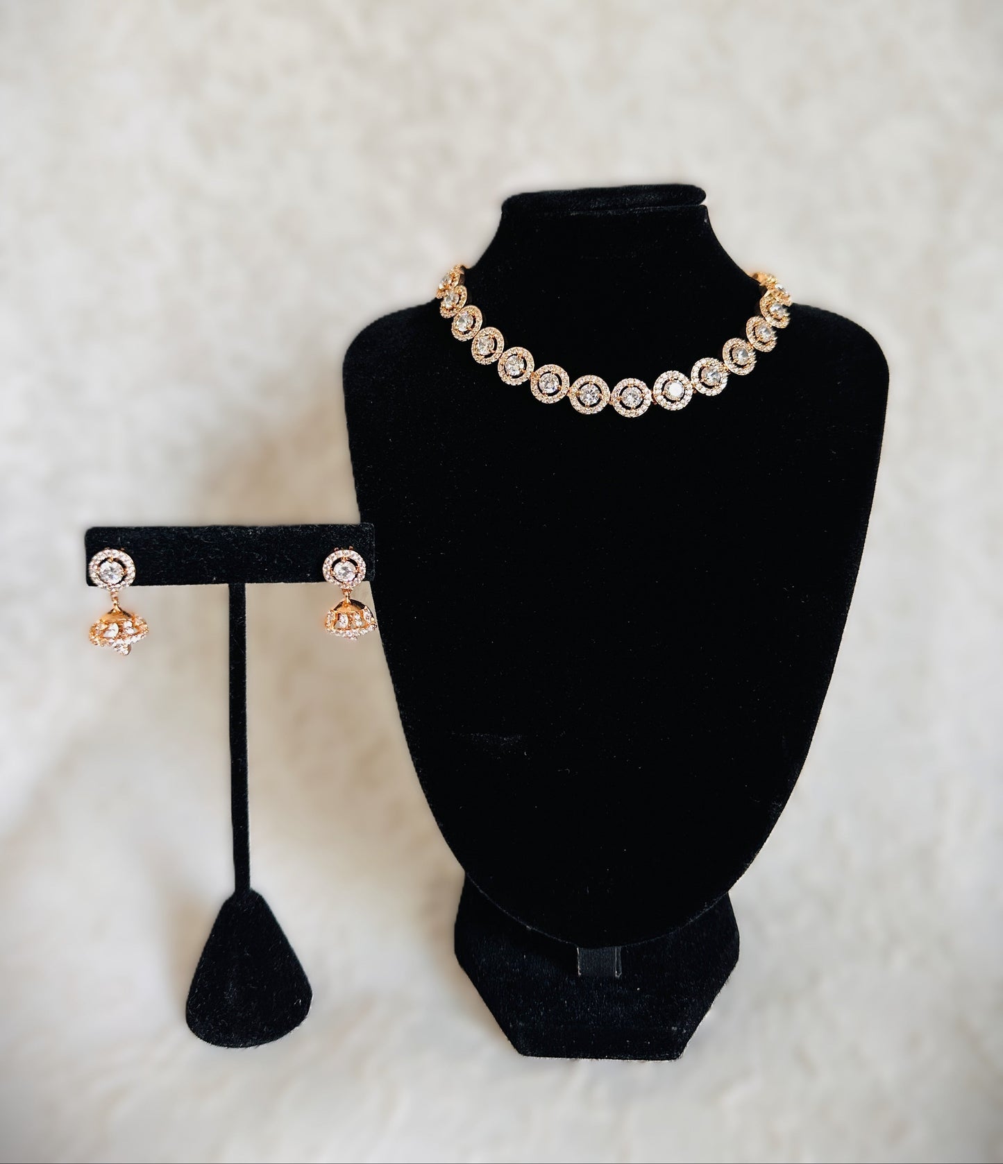 American Diamond Round Necklace Set - RoseGold
