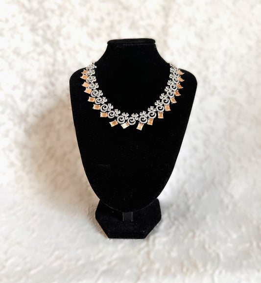 American Diamond Necklace  Set- Peach