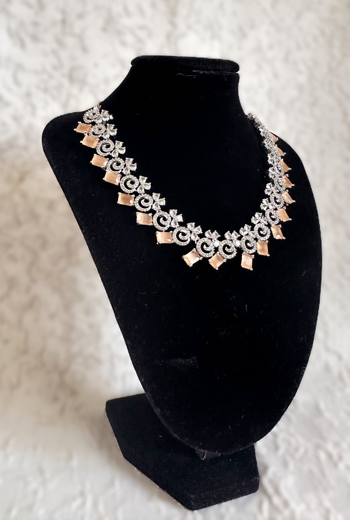 American Diamond Necklace Set- Peach