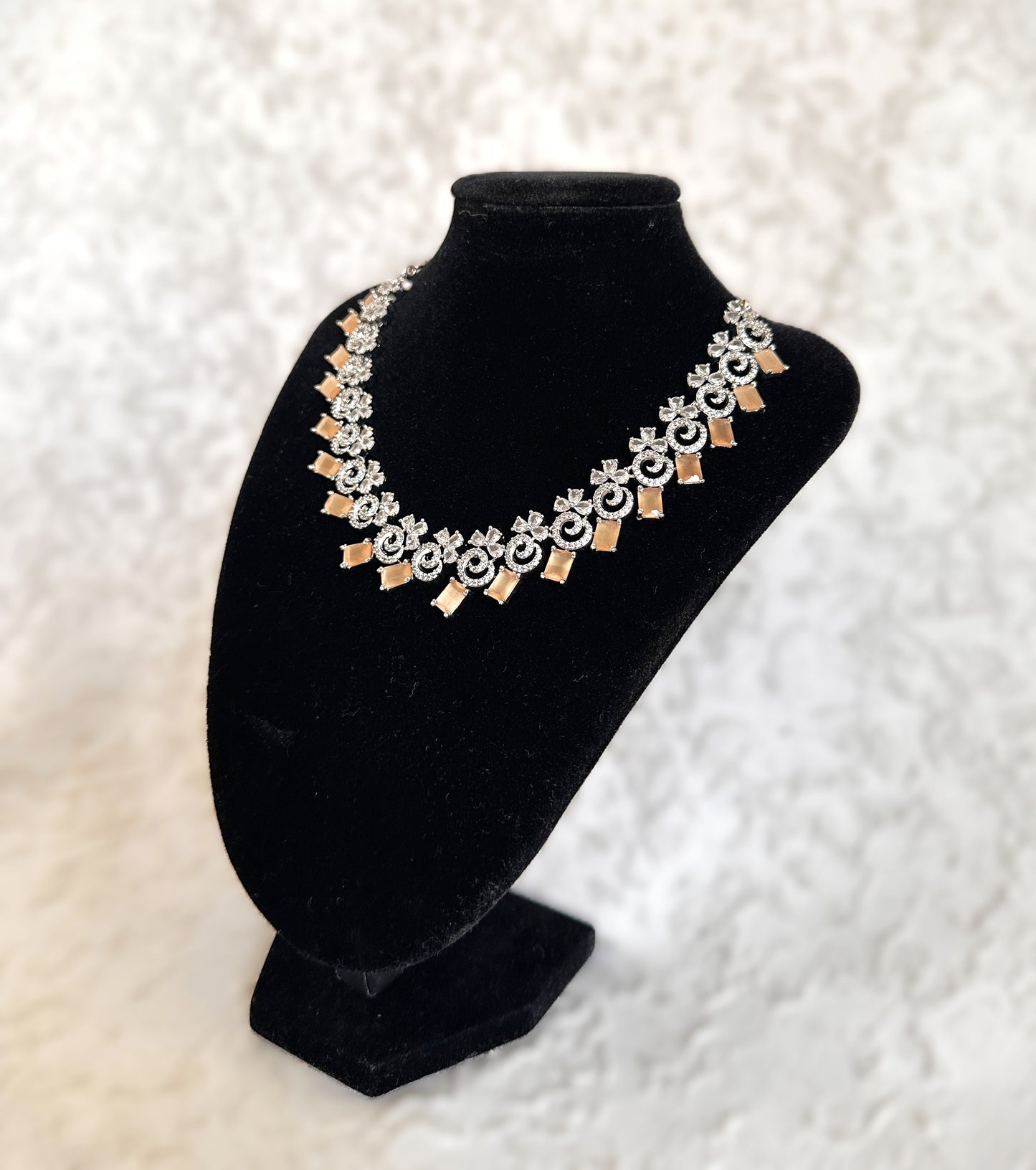 American Diamond Necklace Set- Peach