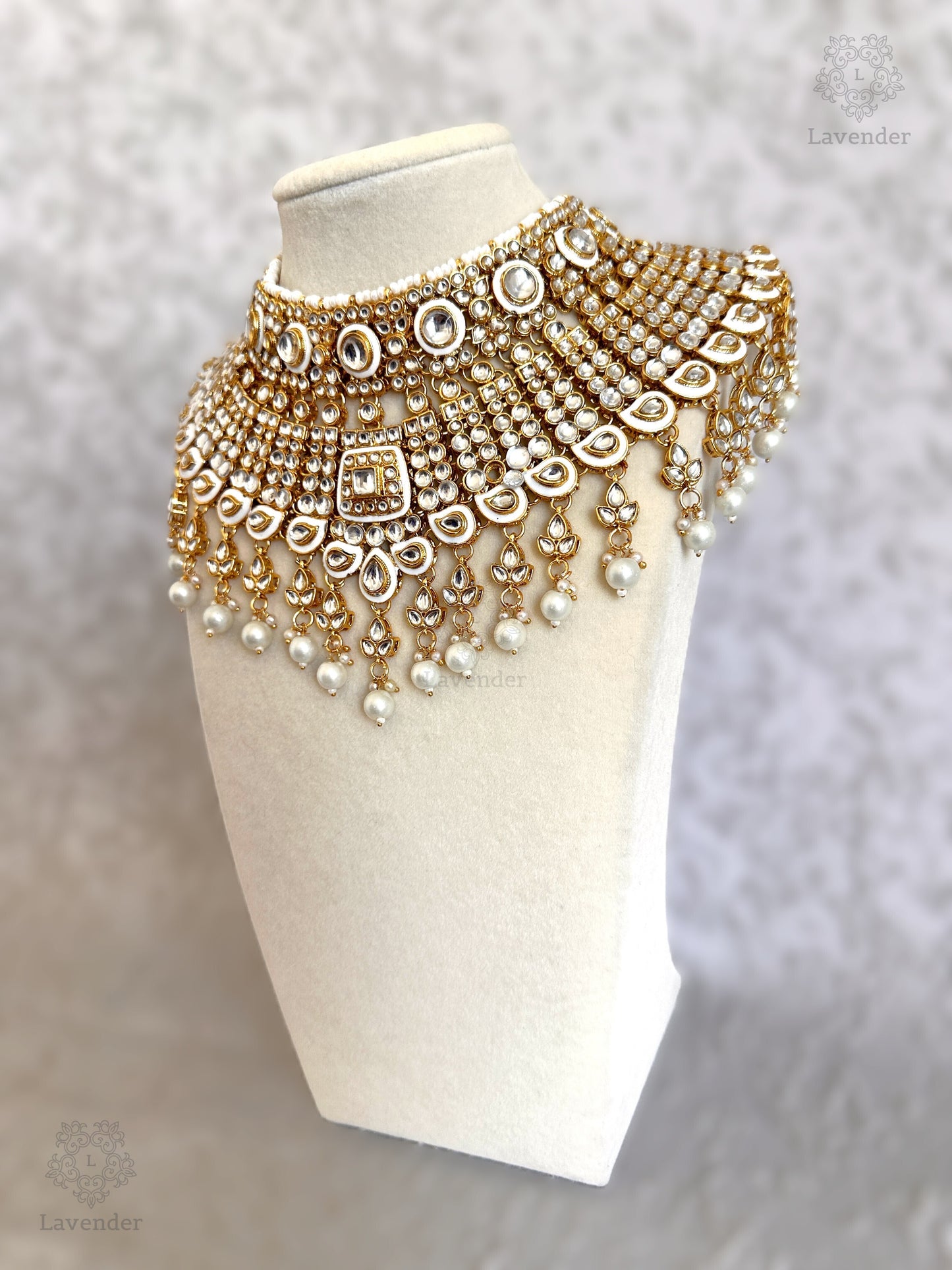 Kundan Bridal Complete Set - White & Gold