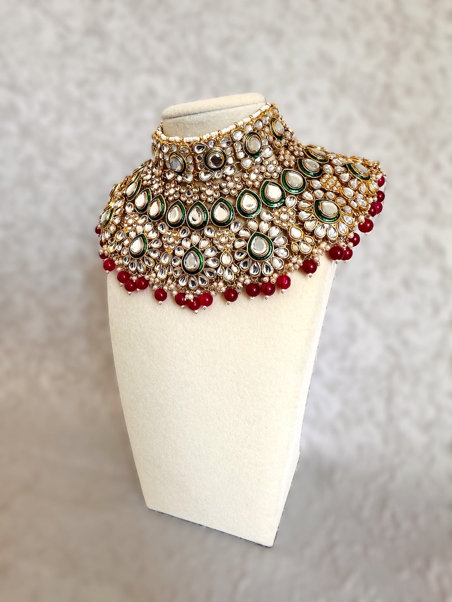 Kundan Bridal Complete Set - Red & Green