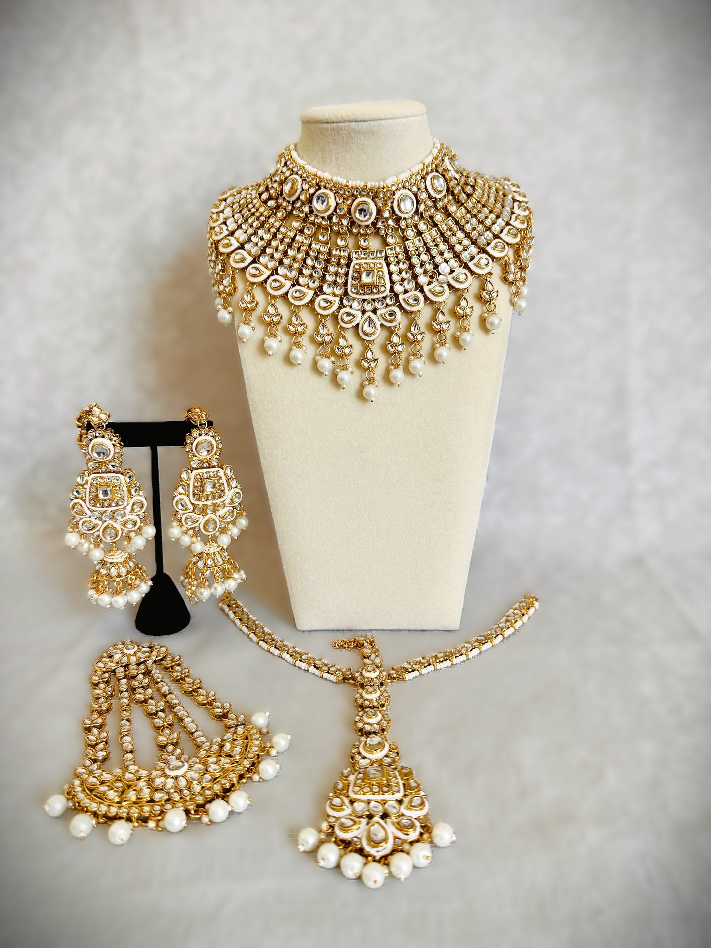 Kundan Bridal Complete Set - White & Gold