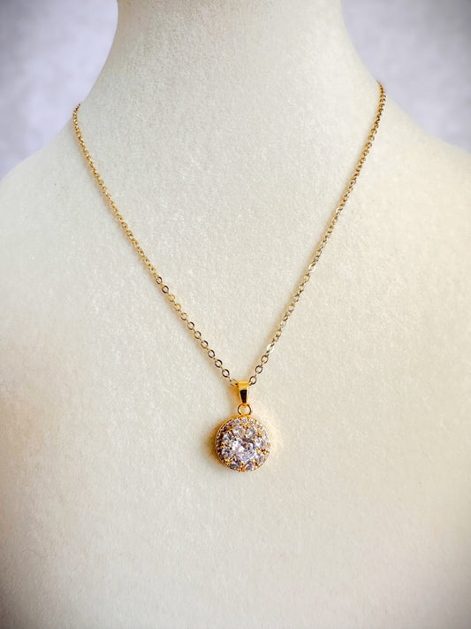 Gold Stainless Steel Stone Pendant Necklace