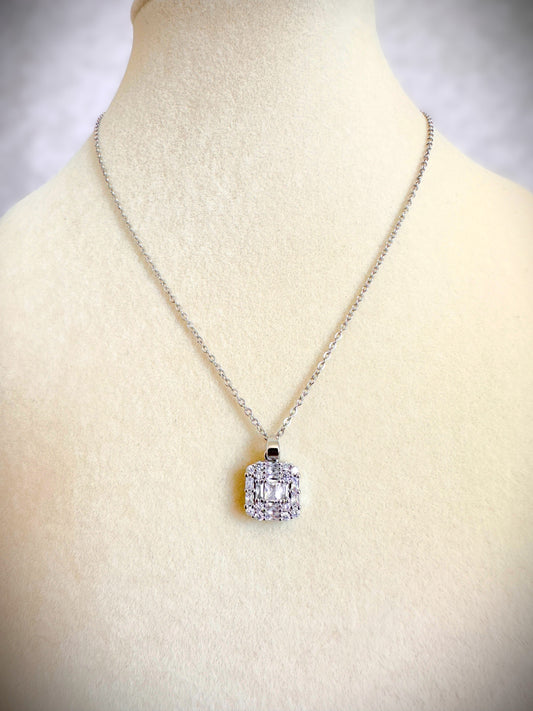 Silver Stainless Steel Stone Pendant Necklace