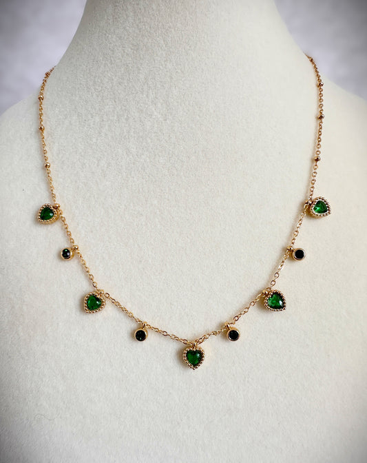 Gold Stainless Steel Green Heart Necklace