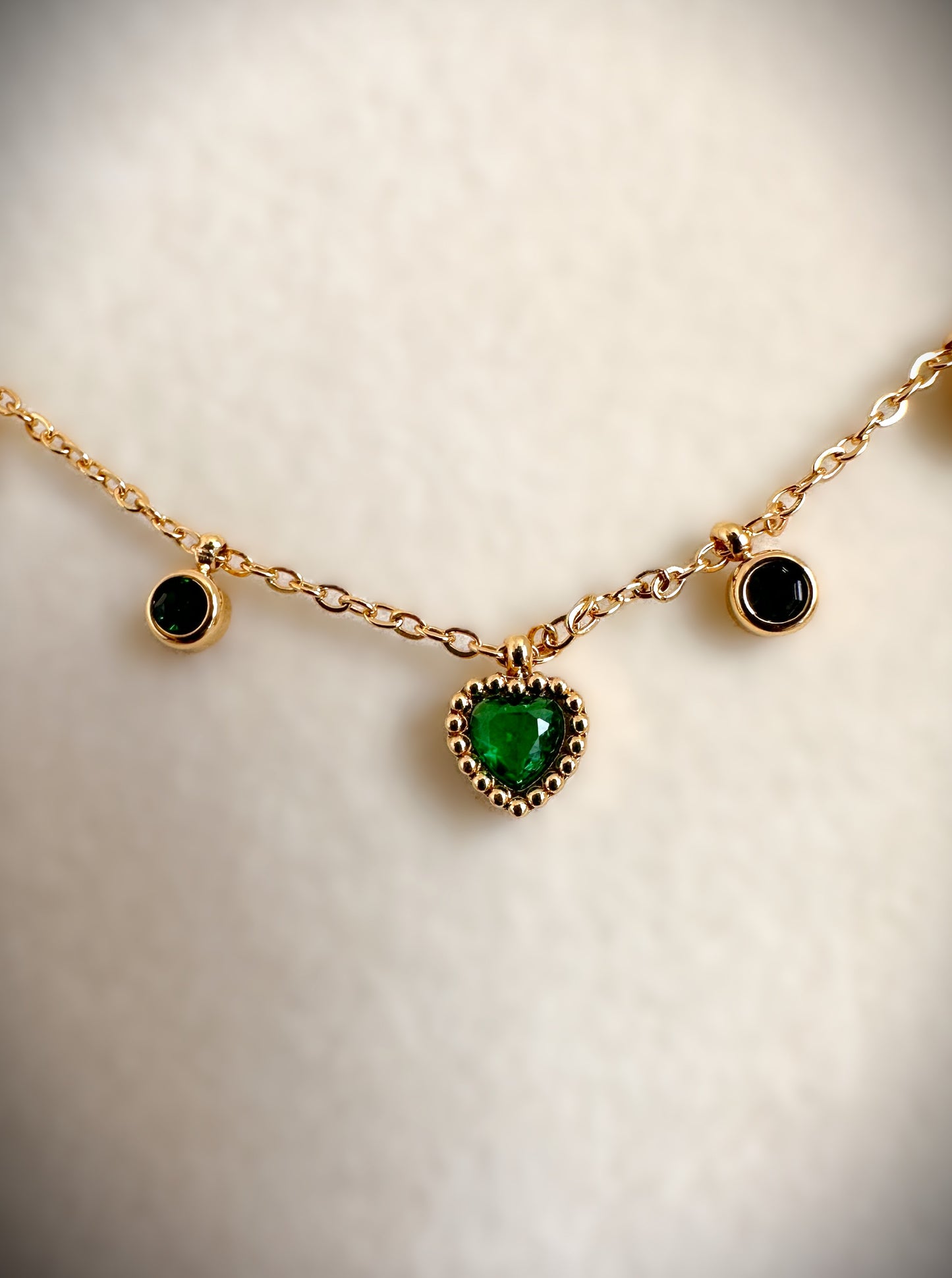 Gold Stainless Steel Green Heart Necklace