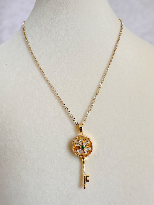 Gold Stainless Steel Flower Key Necklace