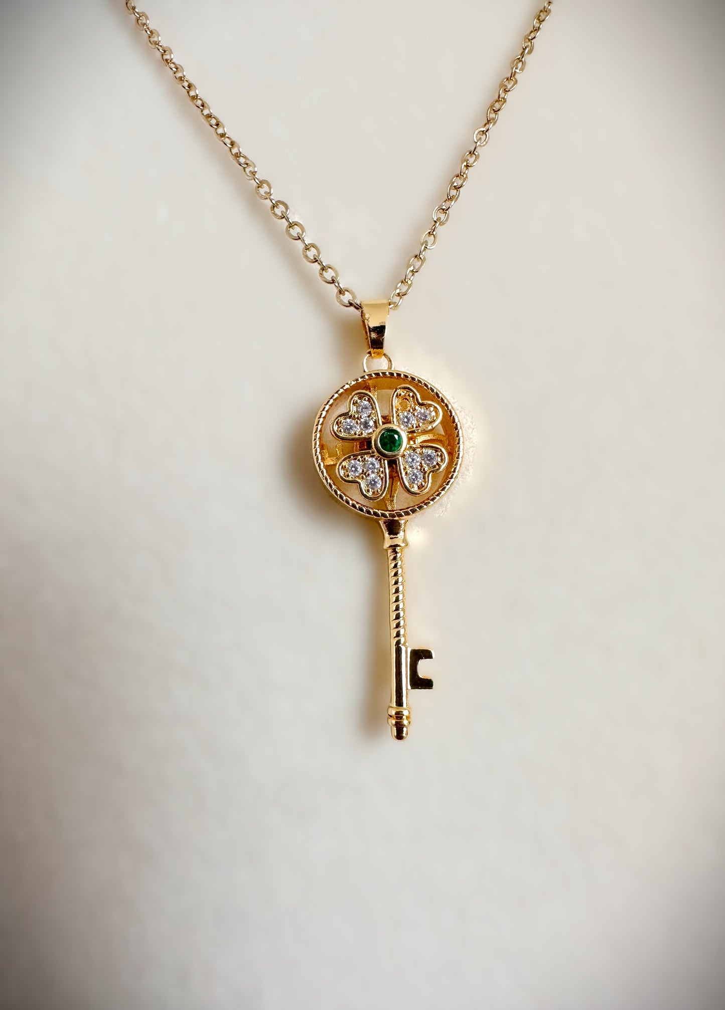 Gold Stainless Steel Flower Key Necklace