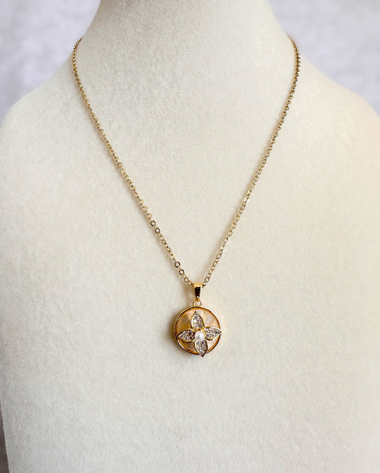 Gold Stainless Steel Flower Pendant Necklace
