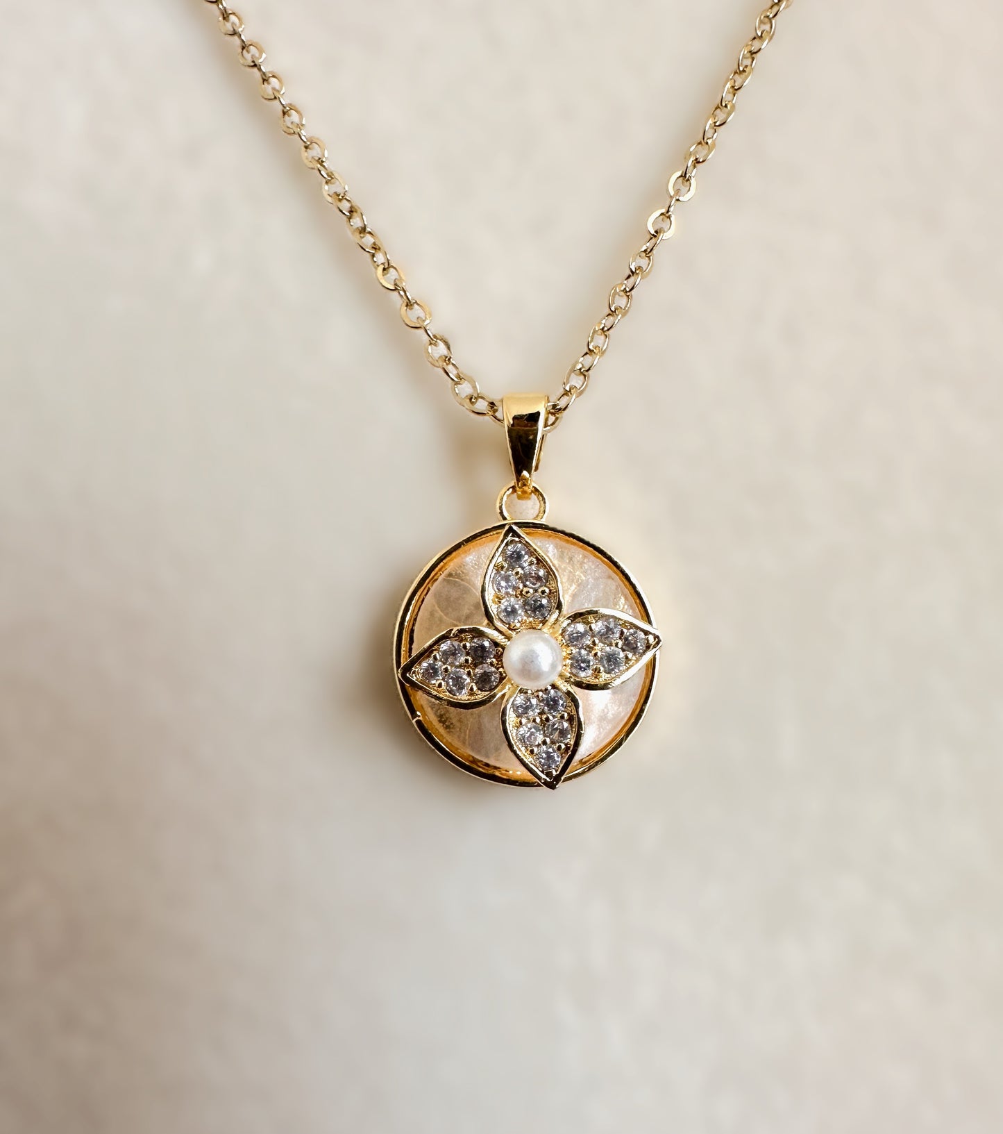 Gold Stainless Steel Flower Pendant Necklace