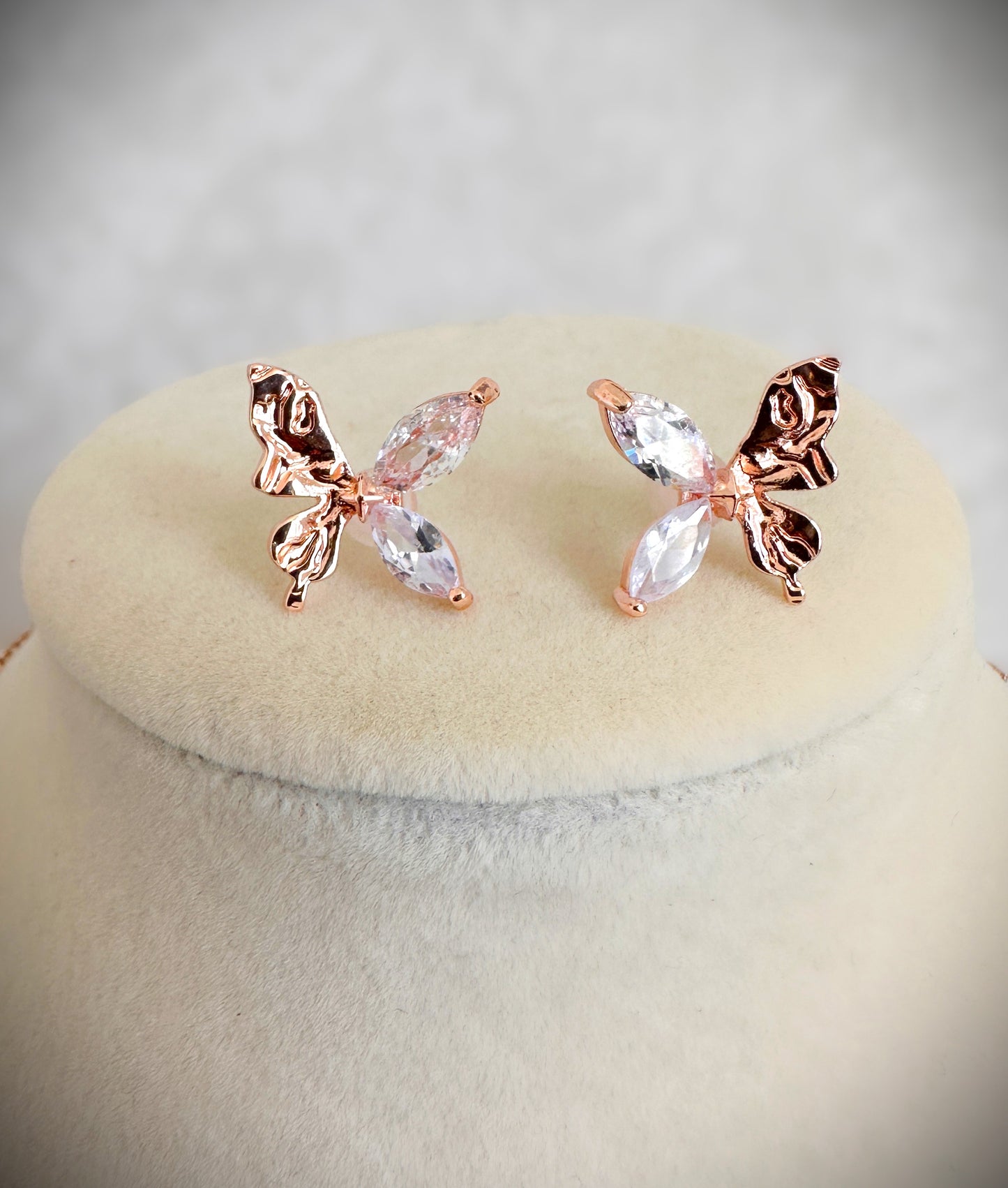 Rose Gold Stainlees Steel Butterfly Stone Necklace Set