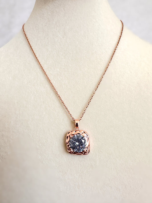 Rose Gold Stainless Steel Round Stone Pendant Set