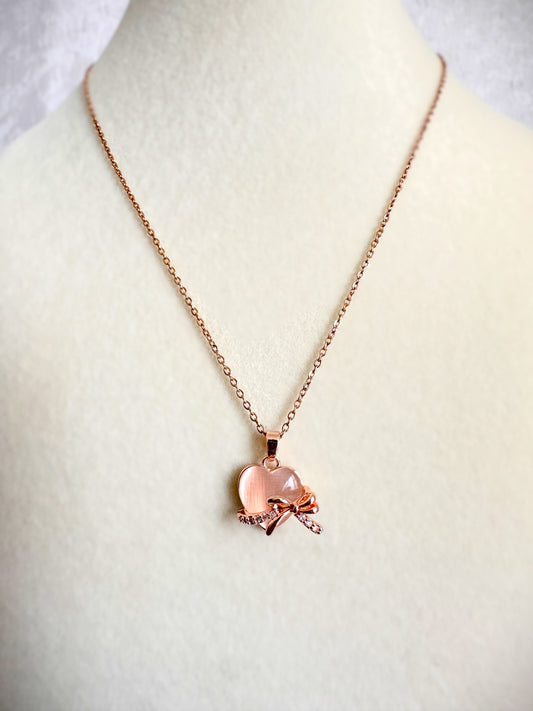 Rose Gold Stainless Steel PinkHeart Necklace Set