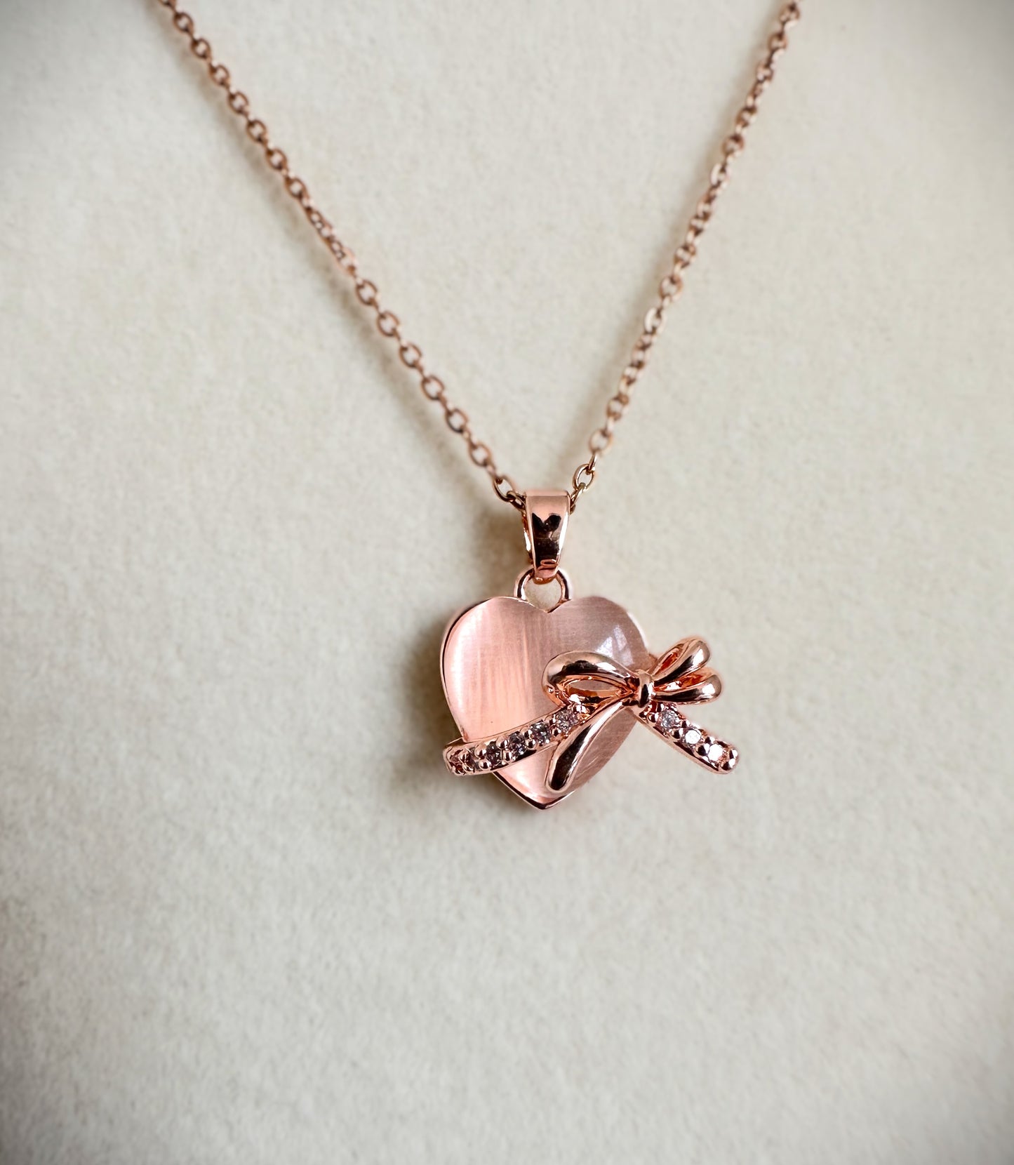 Rose Gold Stainless Steel PinkHeart Necklace Set