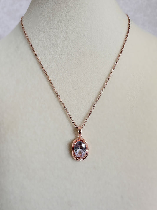 Rose Gold Stainless Steel Oval Stone Pendant Set