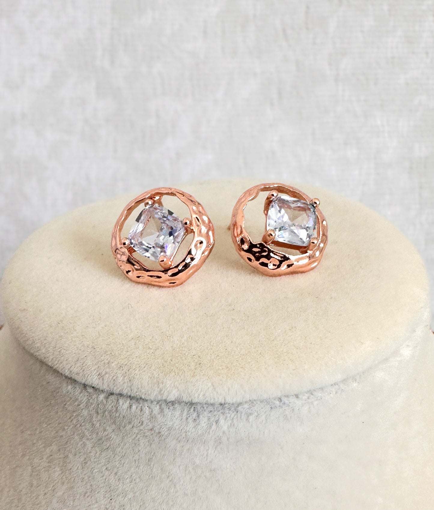 Rose Gold Stainless Steel Square Stone Pendant Set
