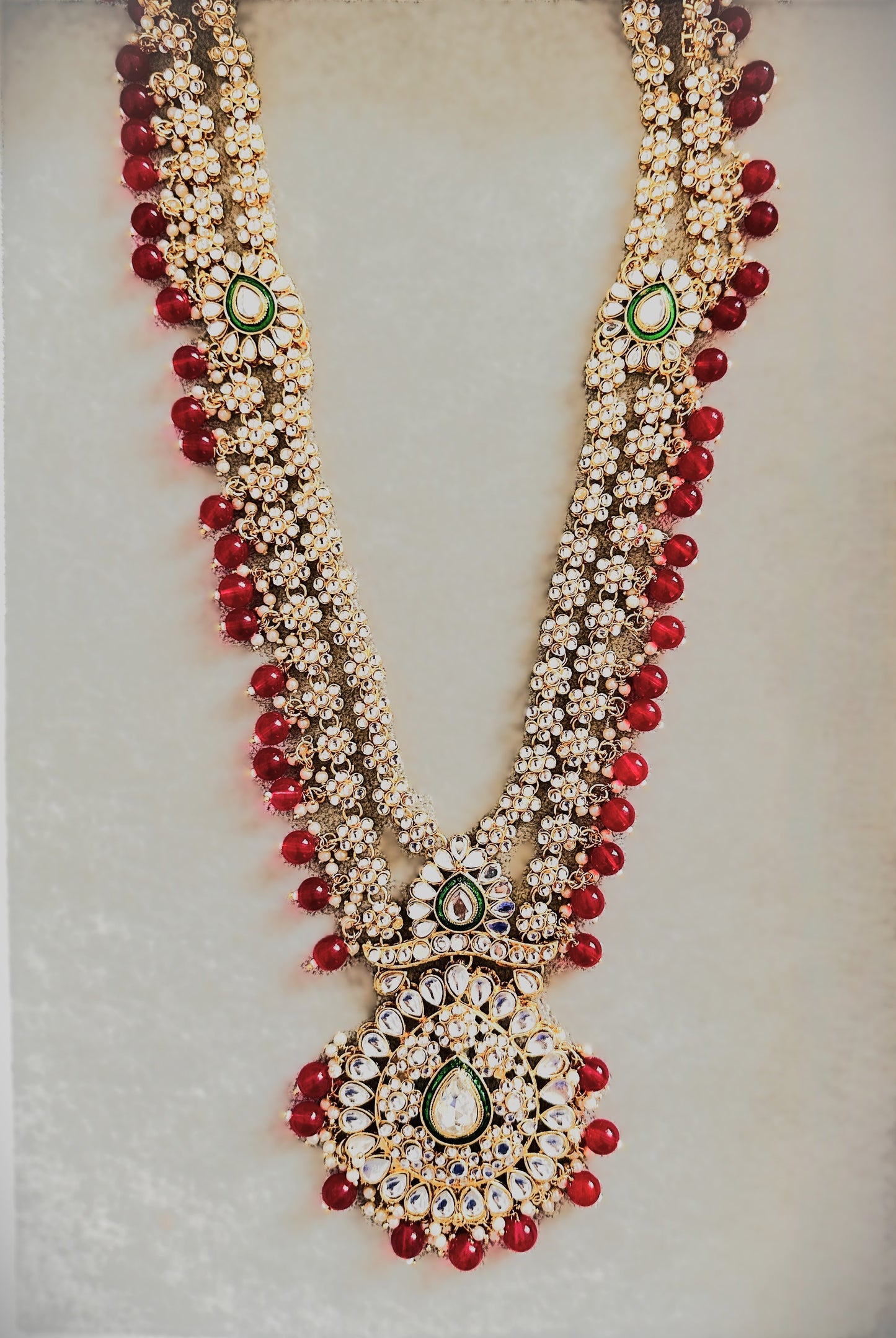 Kundan Bridal Complete Set - Red & Green