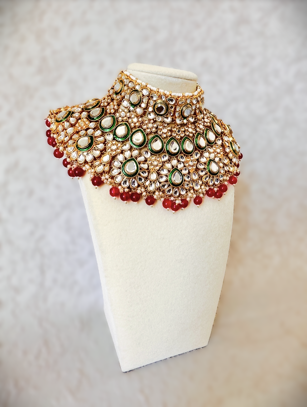 Kundan Bridal Complete Set - Red & Green