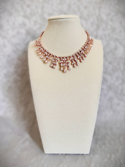 American Diamond Waterdrop Necklace Set- Rose Gold