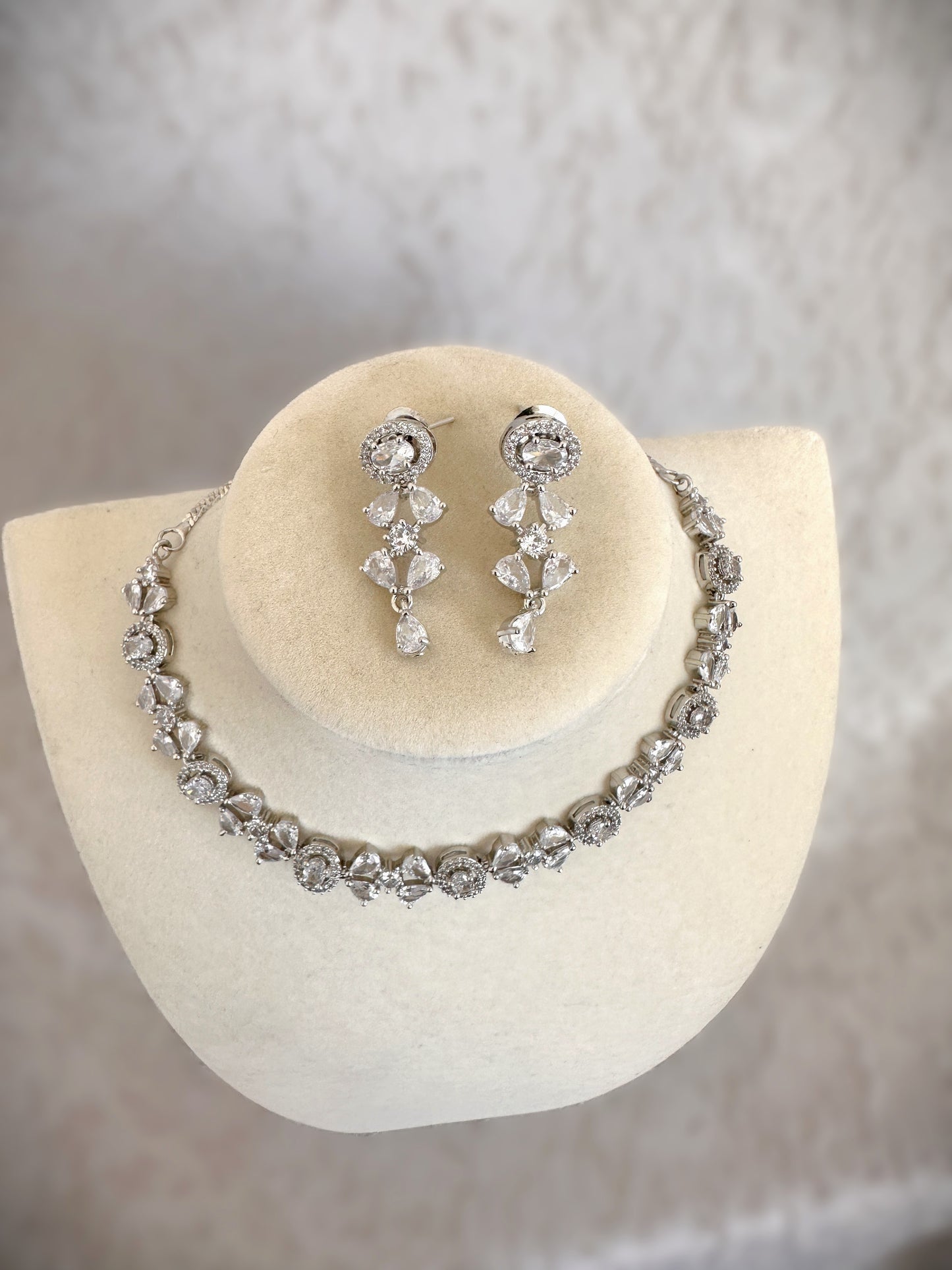 American Diamond Necklace Set - Silver