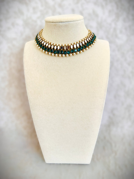 Polki Choker Necklace Set - Teal