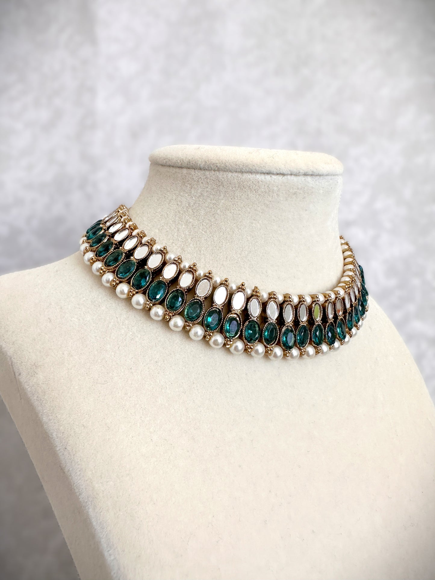 Polki Choker Necklace Set - Teal