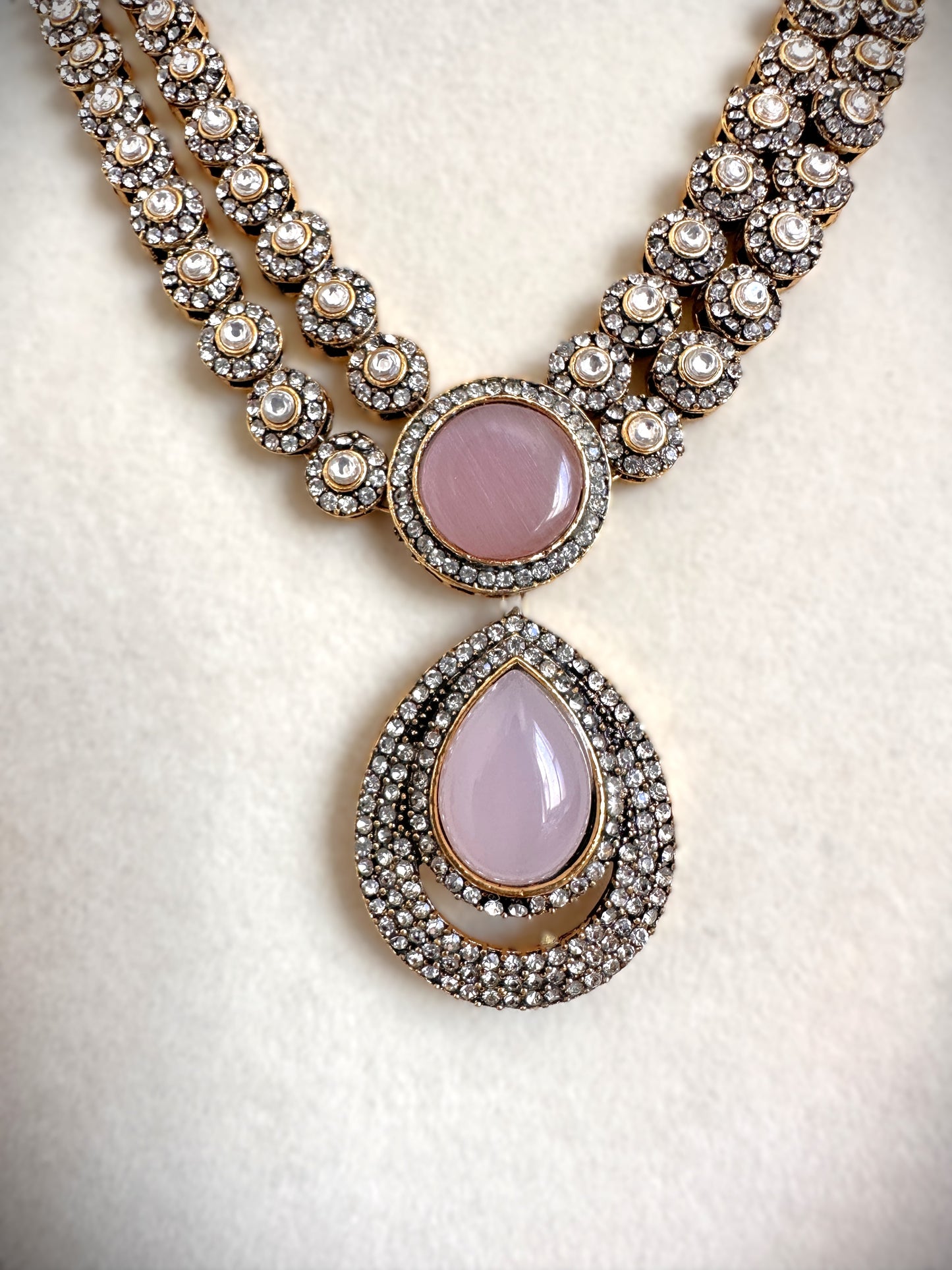 Pendant Long Necklace Set-Pink