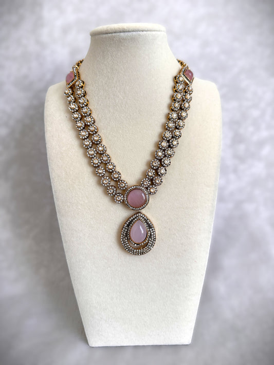 Pendant Long Necklace Set-Pink