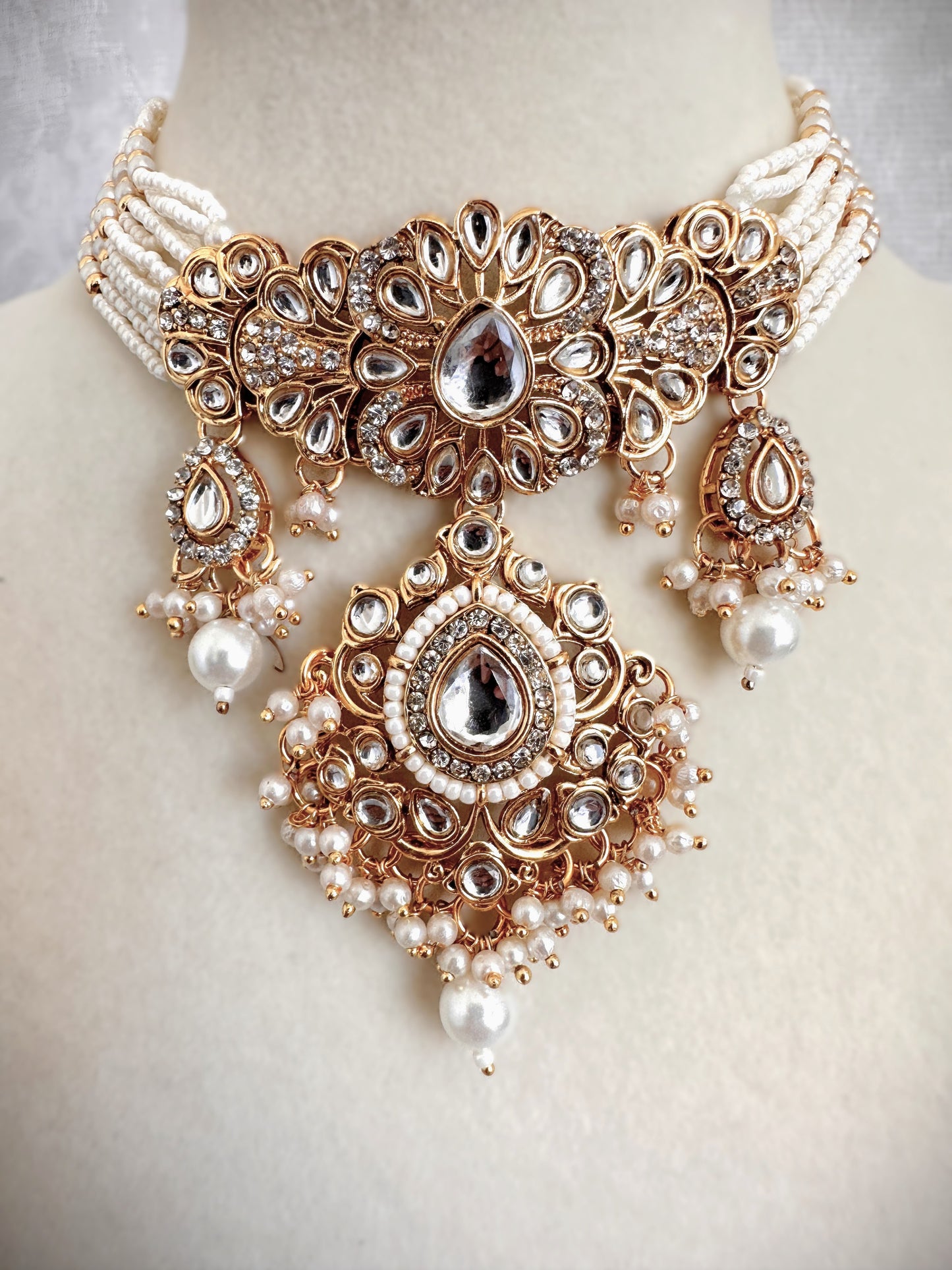 Moisaanite Kundan Choker Set- Gold