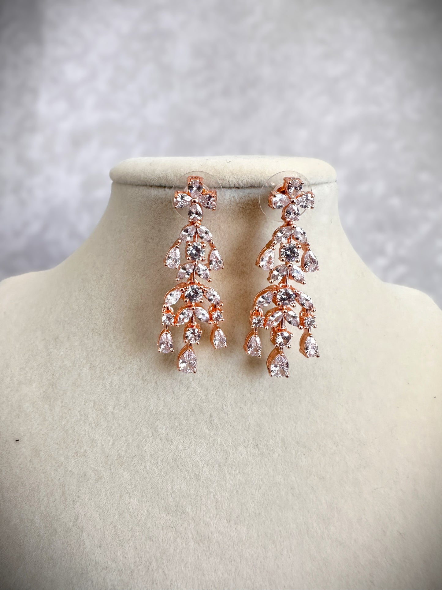American Diamond Waterdrop Necklace Set- Rose Gold