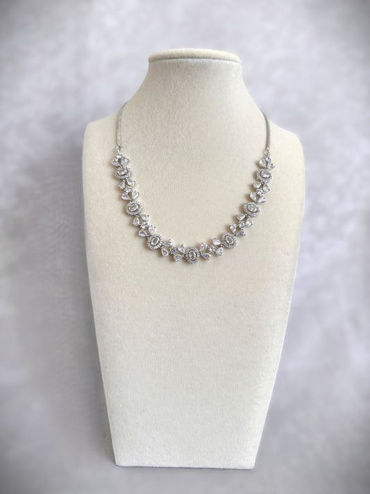 American Diamond Necklace Set - Silver