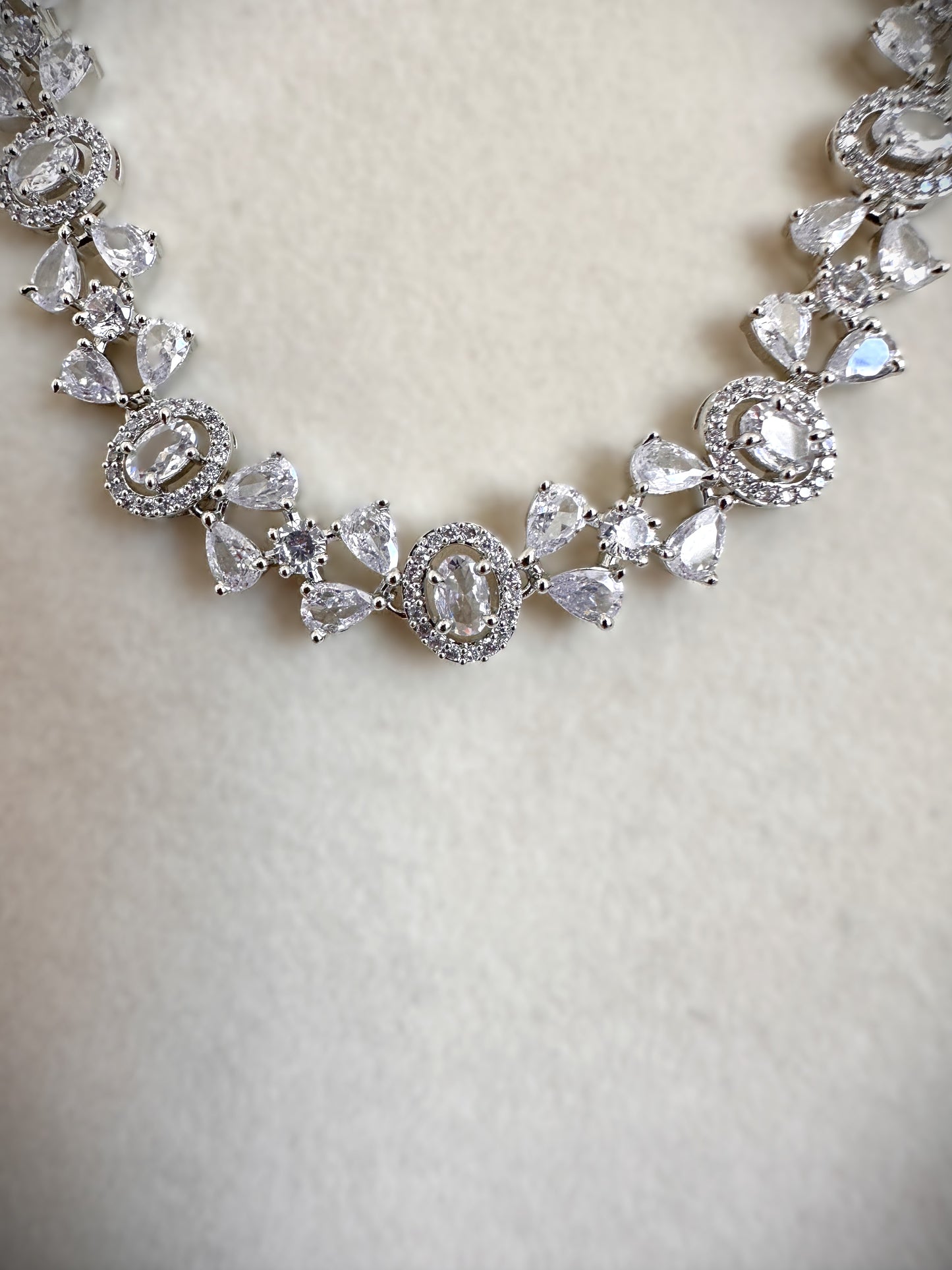 American Diamond Necklace Set - Silver