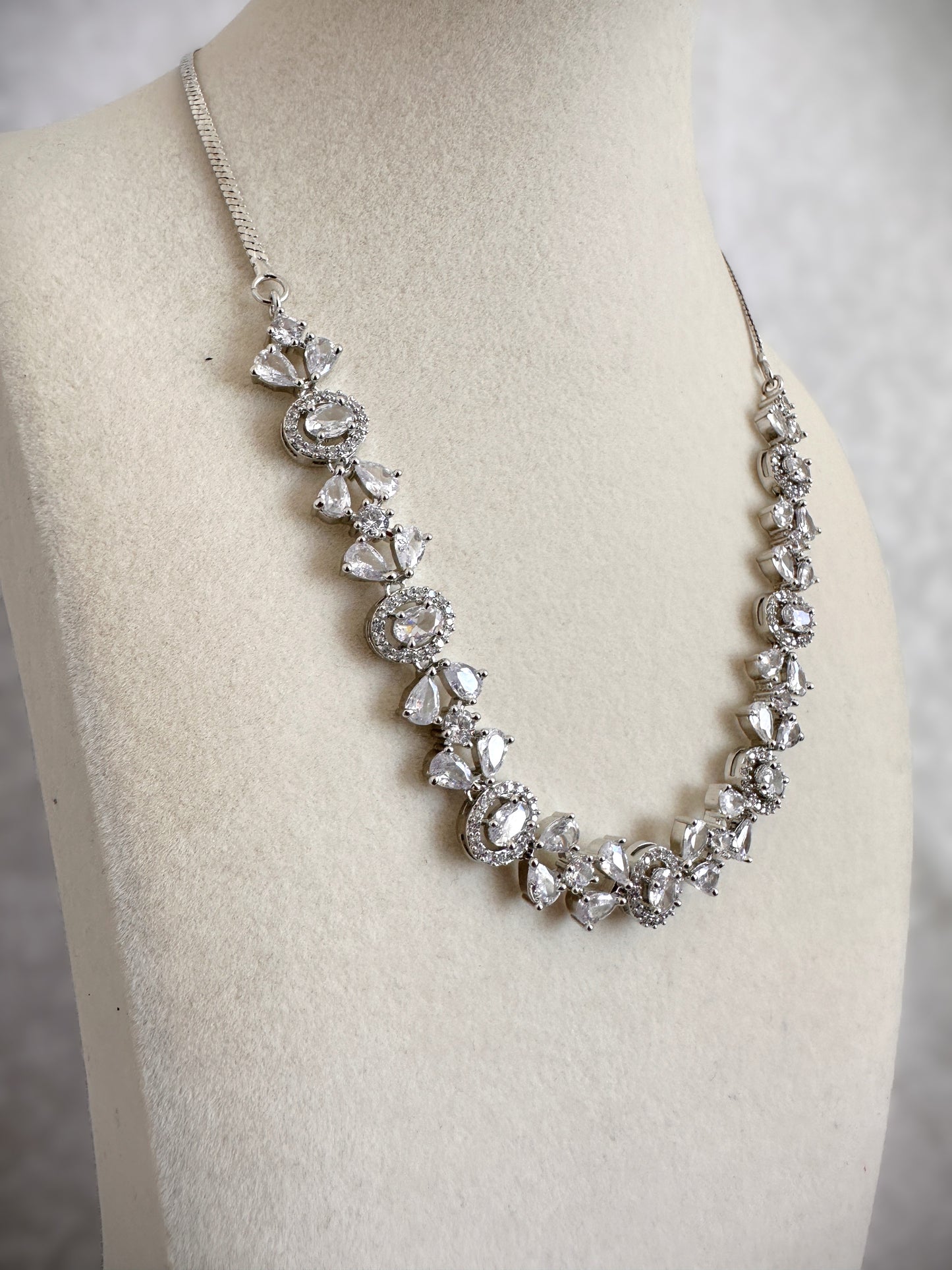 American Diamond Necklace Set - Silver