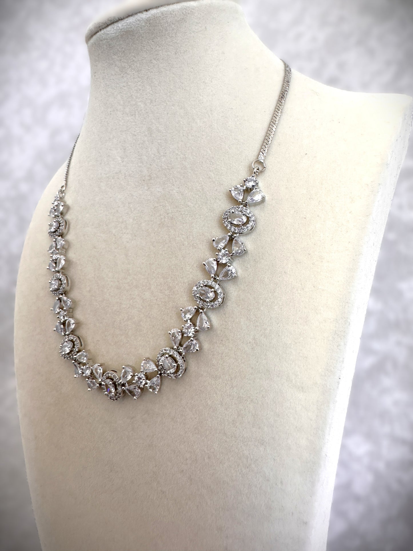 American Diamond Necklace Set - Silver