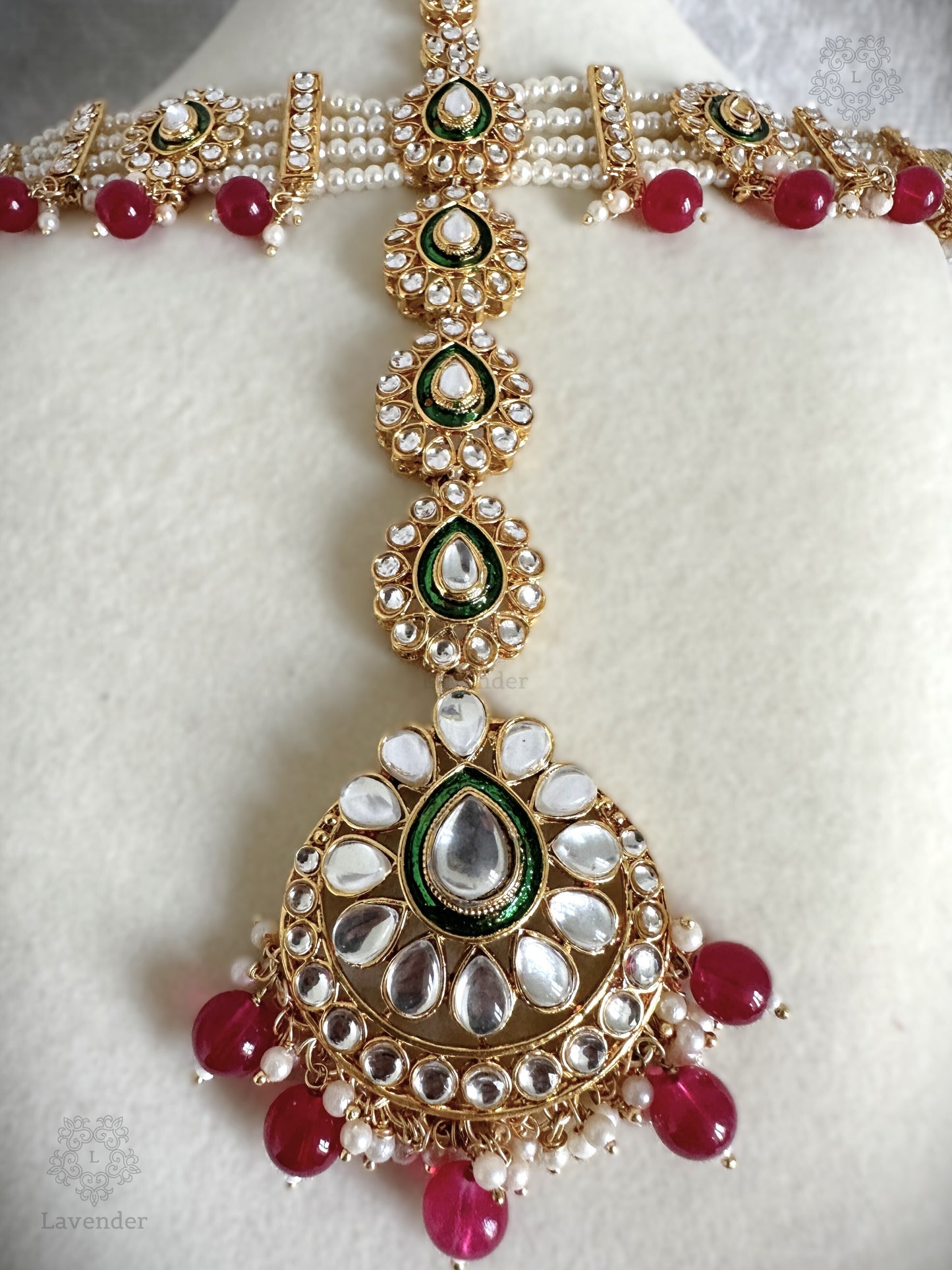 Kundan Bridal Complete Set - Red & Green