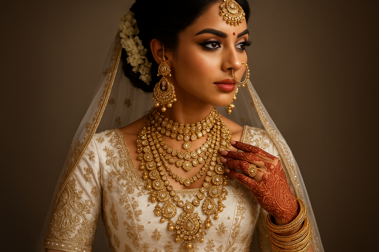 White Indian bride with a heavy bridal set