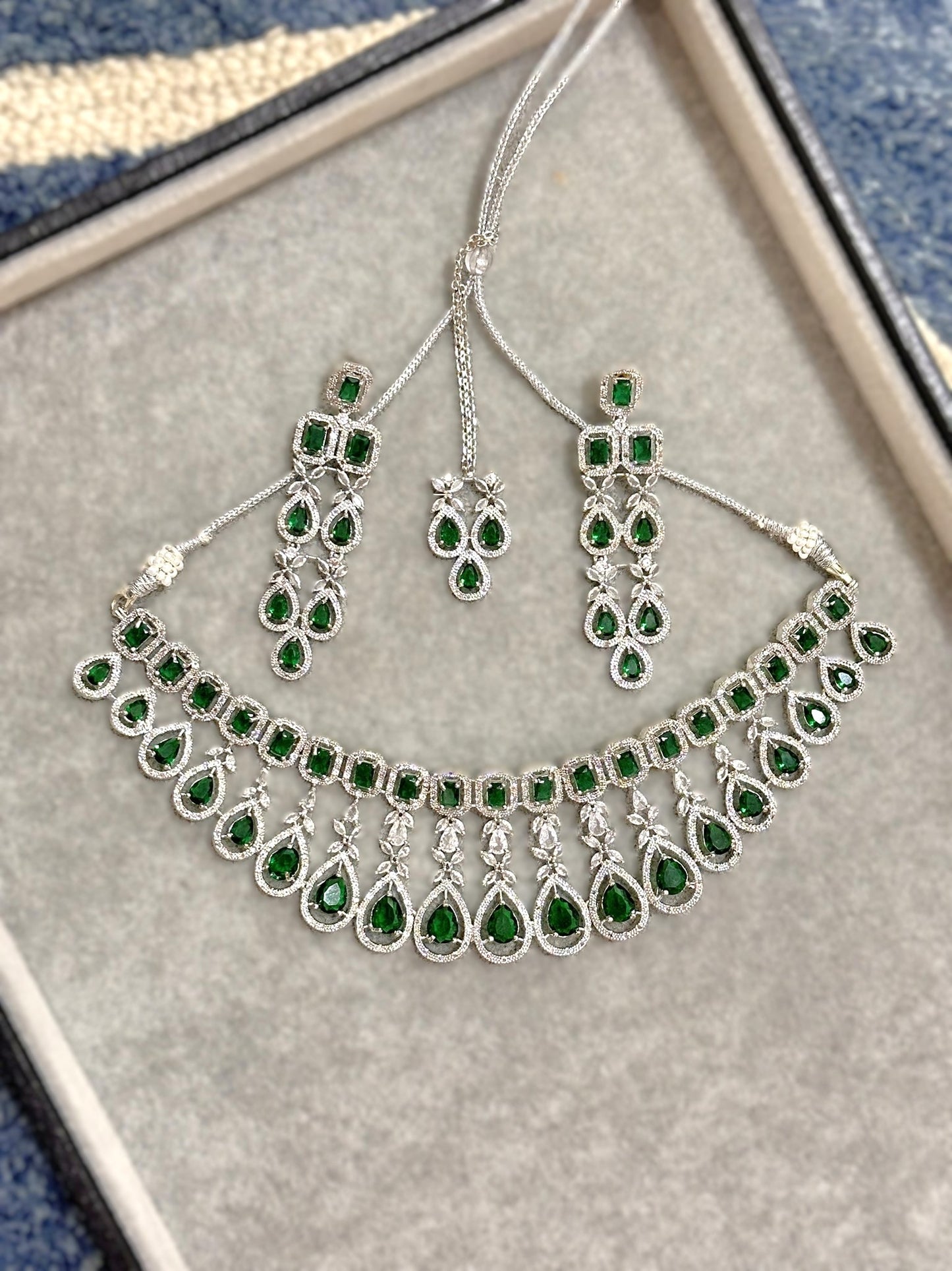 American Diamond Bridal Set -  Emerald Green