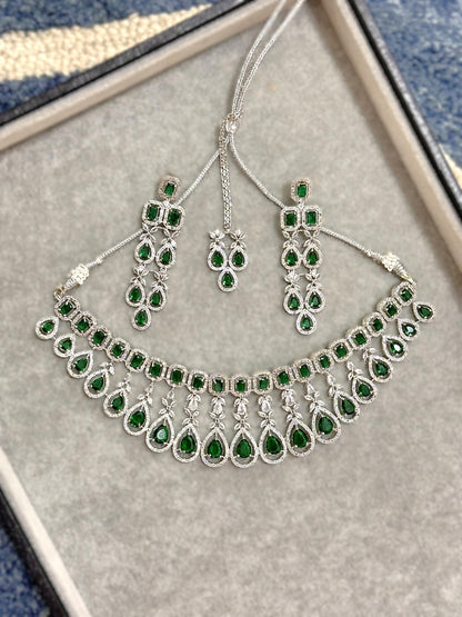 American Diamond Bridal Set -  Emerald Green
