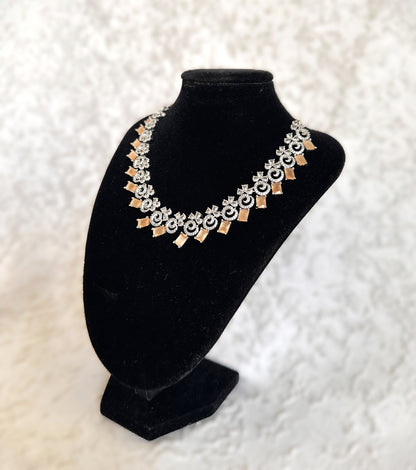 American Diamond Necklace  Set- Peach