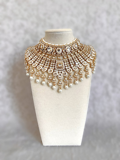 Kundan Bridal Complete Set - White & Gold