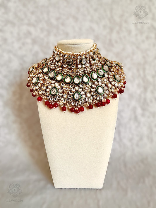 Kundan Bridal Complete Set - Red & Green