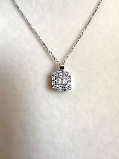 Silver Stainless Steel Stone Pendant Necklace