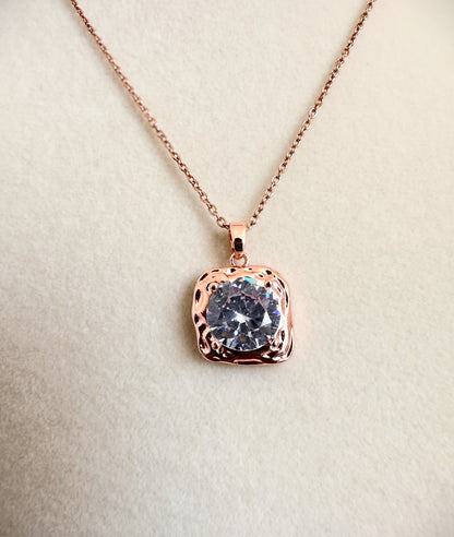 Rose Gold Stainless Steel Round Stone Pendant Set