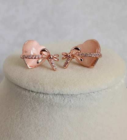 Rose Gold Stainless Steel PinkHeart Necklace Set