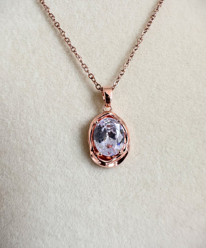 Rose Gold Stainless Steel Oval Stone Pendant Set