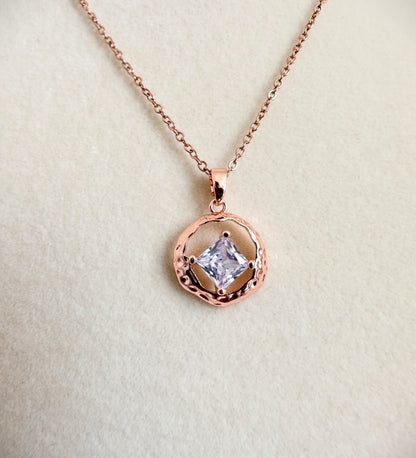 Rose Gold Stainless Steel Square Stone Pendant Set