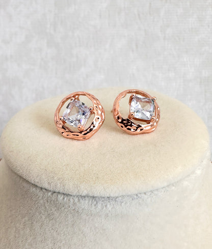 Rose Gold Stainless Steel Square Stone Pendant Set